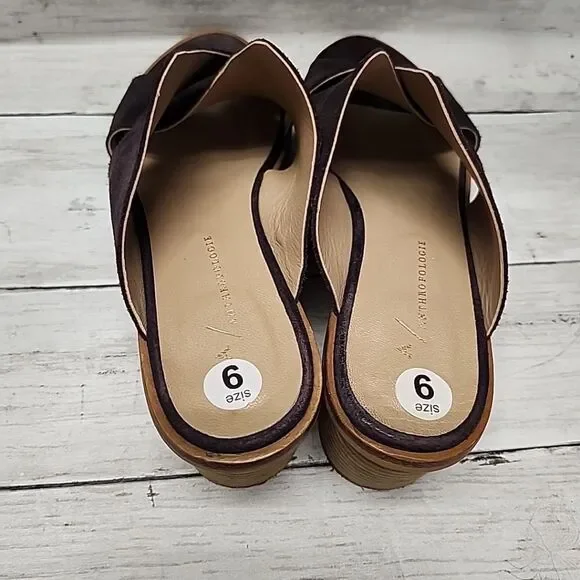 Anthropologie Criss-Cross Brown Suede Block Heel Slip-on Sandals Mules Sz 9 - Picture 4 of 10